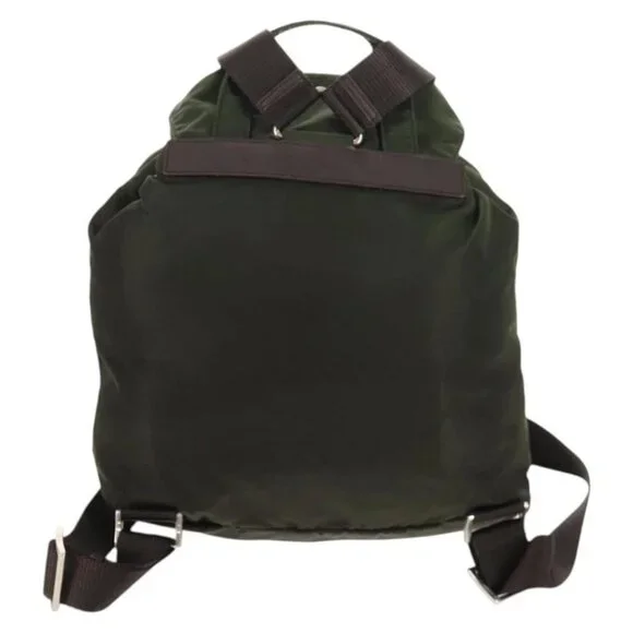 PRADA Backpack Nylon Khaki Silver Auth 143343 PRADA Backpack Nylon Khaki Silver Auth 143343 main image 2